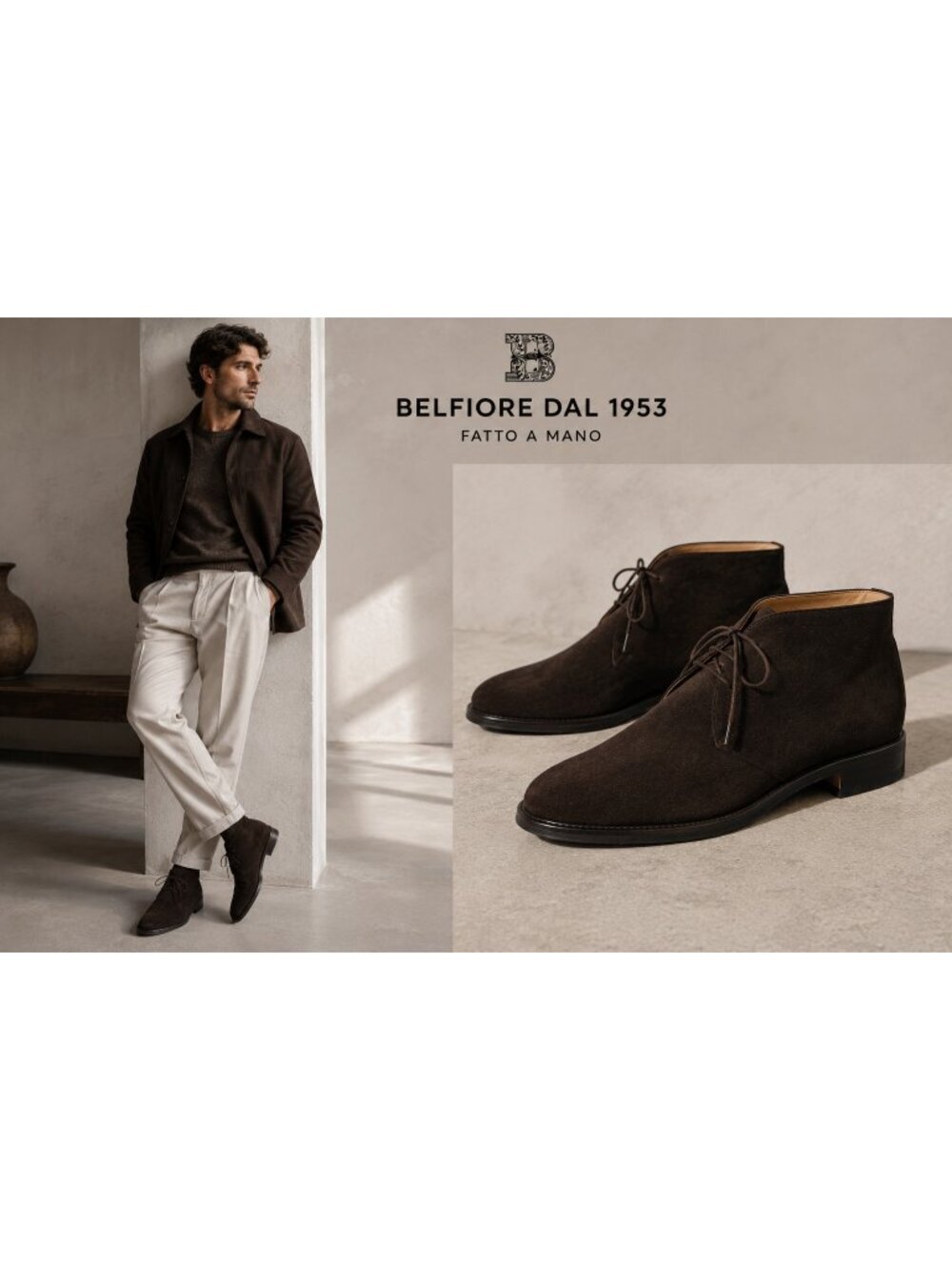 Belfiore dal 1953 Men’s Suede Chukka Boots Dainite Fatto a Mano US 9.5
